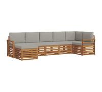 vidaXL Set divano sezionale con cuscino 7 pcs Grigio Naturale e Chiaro, Divano Sectionale da Giardino Moderno, Set da Esterno Resistente, Mobili da Patio per un Comodo Relax