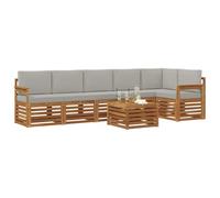 vidaXL Set divano sezionale con cuscino 7 pcs Grigio Naturale e Chiaro, Set di divani da giardino moderni, mobili da esterno in acacia, comfort e relax per il tuo patio