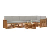 vidaXL Set divano sezionale con cuscino 7 pcs Grigio Naturale e Chiaro, Set di divani da giardino moderni, mobili da esterno in acacia, comfort e relax per il tuo patio