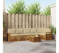 vidaXL Set divano sezionale con cuscino 7 pcs Naturale e Beige, Set di divani da giardino moderni, mobili da esterno in acacia, comfort e relax per il tuo patio