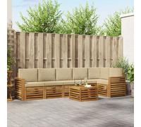 vidaXL Set divano sezionale con cuscino 7 pcs Naturale e Beige, Set di divani da giardino moderni, mobili da esterno in acacia, comfort e relax per il tuo patio