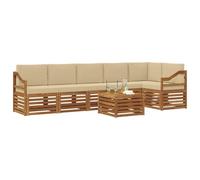 vidaXL Set divano sezionale con cuscino 7 pcs Naturale e Beige, Set di divani da giardino moderni, mobili da esterno in acacia, comfort e relax per il tuo patio
