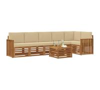 vidaXL Set divano sezionale con cuscino 7 pcs Naturale e Beige, Set di divani da giardino moderni, mobili da esterno in acacia, comfort e relax per il tuo patio