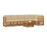 vidaXL Set divano sezionale con cuscino 7 pcs Naturale e Beige, Set di divani da giardino moderni, mobili da esterno in acacia, comfort e relax per il tuo patio