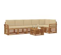 vidaXL Set divano sezionale con cuscino 7 pcs Naturale e Beige, Set di divani da giardino moderni, mobili da esterno in acacia, comfort e relax per il tuo patio