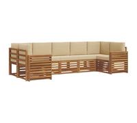 vidaXL Set divano sezionale con cuscino 7 pcs Naturale e Beige, Set di mobili da esterno in legno di acacia, divano moderno, posti a sedere eleganti, lounge modulare, bordo piscina