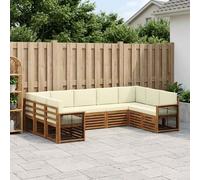 vidaXL Set divano sezionale con cuscino 7 pcs Naturale e Crema, Arredamento da Giardino, Set Lounge Moderno, Divano Durevole, Posti Sezionali per Terrazzo e Soggiorno