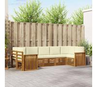 vidaXL Set divano sezionale con cuscino 7 pcs Naturale e Crema, Set di mobili da esterno in legno di acacia, divano moderno, posti a sedere eleganti, lounge modulare, bordo piscina