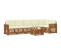 vidaXL Set divano sezionale con cuscino 7 pcs Naturale e Crema, Set di divani da giardino moderni, mobili da esterno in acacia, comfort e relax per il tuo patio