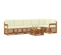 vidaXL Set divano sezionale con cuscino 7 pcs Naturale e Crema, Set di divani da giardino moderni, mobili da esterno in acacia, comfort e relax per il tuo patio