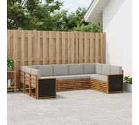 vidaXL Set divano sezionale con cuscino 7 pcs Naturale e Grigio Chiaro, Divano da Giardino Moderno, Mobili Sezionali Resistenti per Esterni, Comfort per Patio e Terrazzo