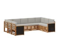 vidaXL Set divano sezionale con cuscino 7 pcs Naturale e Grigio Chiaro, Divano da Giardino Moderno, Mobili Sezionali Resistenti per Esterni, Comfort per Patio e Terrazzo