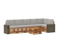 vidaXL Set divano sezionale con cuscino 7 pcs Naturale e Grigio Chiaro, Divano da giardino, set moderno per esterni, sofà modulari, relax a tavola, ensemble in legno per patio