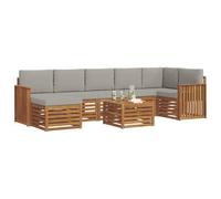 vidaXL Set divano sezionale con cuscino 8 pcs Grigio Naturale e Chiaro, Divano da giardino, set moderno per esterni, mobili sezionali per terrazza, lounge resistente e confortevole