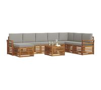 vidaXL Set divano sezionale con cuscino 9 pcs Grigio Naturale e Chiaro, Set di divani moderni per esterni, arredo resistente per giardino, patio e terrazza, comfort assicurato