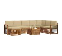 vidaXL Set divano sezionale con cuscino 9 pcs Naturale e Beige, Set di divani moderni per esterni, arredo resistente per giardino, patio e terrazza, comfort assicurato