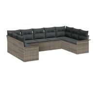 vidaXL Set di 9 divani sezionali per esterni, con cuscino, grigio, in rattan sintetico, resistente alle intemperie, struttura robusta, per giardino e balcone, modulare, spaziosa, seduta sintetica
