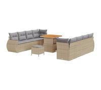 vidaXL Set Giardino 11 Pezzi con Cuscini Beige in poliritano e Tavolo in Legno di Acacia, Resistente ai Raggi UV. Ha Un Design modulare, Perfetto per Relax in Giardino, Patio o terrazza. Ideale per