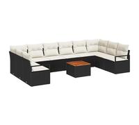 Set Divano da Giardino 11 Pezzi con Cuscini Nero Rattan Sintetico Acacia, Divano da Giardino a 2 Posti con Cuscini Nero Rattan Sintetico