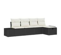 vidaXL 5-Teiliges Garten-Sofa Set mit Kissen Schwarz Poly Rattan | Außen Sitzgelegenheiten Stauraum Wetterbeständig Modern Zeitgenössisches Design Möbel Patio Hocker Sessel für Balkon
