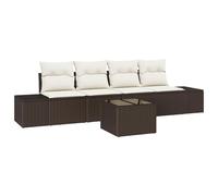 vidaXL Set di 5 divani da giardino con cuscino, marrone, polyrattan, stile modulare, resistente alle intemperie, per terrazze e balconi