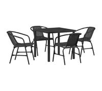 vidaXL Set Giardino 5 Pezzi in Rattan Sintetico Nero per Esterni, Sedie e Tavolo Impilabili, ArREDO per Terrazza, Seduta Patio Moderna, Lounge Contemporanea, Resistente ai Raggi UV, Salvaspazio