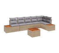 vidaXL Set Giardino 7 Pezzi con Cuscini Beige in Rattan Sintetico e Acacia | Divano Modulare per Esterni, Comodo e Perfetto per Il Tuo Giardino e Patio, Mobili da Lounge, Terrazza Impermeabile per la