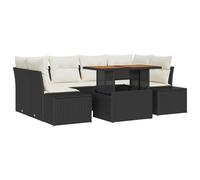 vidaXL Set Divano da Giardino a 7 Pezzi con Cuscini Nero Rattan Polietilene