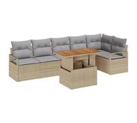 vidaXL Set Giardino 7 Pezzi con Cuscini in Rattan Sintetico Beige e Legno di Acacia Resistente alle Intemperie - Arredamento per Esterni Modular e Divano Retrattile per Terrazzo o Patio