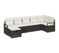 vidaXL Set Giardino 7 Pezzi Divano sezionale all'aperto Nero Polyrattan con Cuscini Panna Intrecciato a Mano Design Modulare Piedi Regolabili Fodere Rimovibili Posti Comodi per 6 Patio Corner