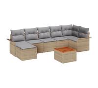 vidaXL Set Giardino 8 Pezzi con Cuscini Beige in Rattan Sintetico e Acacia | Sezionale Modular Outdoor con Piedini Regolabili per Stare Stabili e Resistente alle Intemperie, Perfetto per Patios, Lou