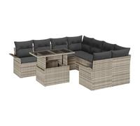 vidaXL Set di divani da giardino in 9 pezzi, con cuscini beige e grigio, mobili da esterno comodi sedili durevoli in polyrattan, struttura in acciaio, balcone, divano modulare a 4 posti sec