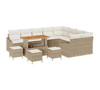 vidaXL Set Giardino da 13 Pezzi con Cuscini Beige e Bianco Panna - Mobili Modulari in Rattan per 5 Persone, Tavolo, Puff e Lounge per Patios, Resistente alle Intemperie