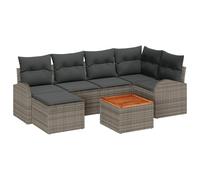 vidaXL Set Giardino in 7 Pezzi con Cuscini Grigi in polyrattan e Acacia