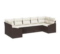 vidaXL Set da Giardino 7 Pezzi Marrone e Beige con Cuscini in Rattan Poliestere Sezionale per Seduta da Patio Giardino arredo 3 Posti PE Tre 2