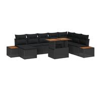 vidaXL Set Giardino modulare da 9 Pezzi con Cuscini Neri in Rattan Sintetico e Legno di Acacia, mobili da Patio e sedie Intrecciate Moderne per Un Grande Lounge all'aperto