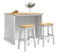 vidaXL Set isola da cucina 3 pcs Bianco e Cera di Miele Pino Massello, Carrello da cucina, mobile rustico, spazio ampio per riporre, carrello versatile per trucchi in casa