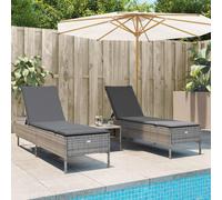 Set Lettini Prendisole con Cuscini 3pz Grigio in Polyrattan
