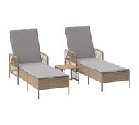 vidaXL Set di sedie a sdraio regolabili beige e grigio chiaro sedute da esterno pieghevoli sdraio imbottite 2 x + tavolo da patio spiaggia rilassanti giardino moderno estate
