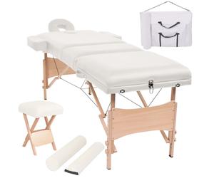 vidaXL Set Lettino Massaggio Pieghevole 3 Zone 10 cm e Sgabello Bianco