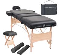vidaXL Set Lettino Massaggio Pieghevole 3 Zone 10 cm e Sgabello Nero