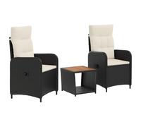 vidaXL Set Lounge da Giardino 3 pz Nero e Bianco Crema