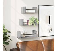 vidaXL Set Mensole Parete con Aste 3pz Grigio Sonoma Legno Multistrato
