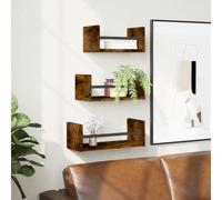vidaXL Set Mensole Parete con Aste 3pz Rovere Fumo Legno Multistrato