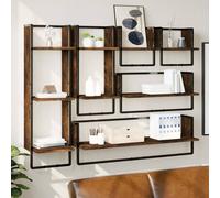 vidaXL Set Mensole Parete con Aste 6pz Rovere Fumo Legno Multistrato