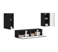 vidaXL Set mobile TV 4 pcs Nero Legno multistrato, Set di mobili moderni, decorazioni trendy, stoccaggio pratico per il soggiorno, centro di intrattenimento versatile, design funzionale