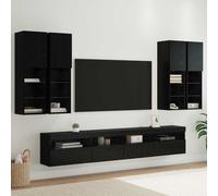 vidaXL Set Mobile TV a Muro con Luci LED 7 pz Rovere Nero