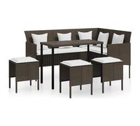 Set mobili 5 pz divano a l con cuscini in polyrattan marrone
