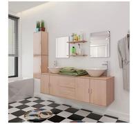vidaXL Set 11 pz Mobili per Bagno armadietti lavandino specchi Rubinetto Beige