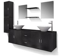 vidaXL Set 11 Mobili per bagno armadietti lavandino specchi con rubinetto nero